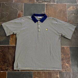 Navy Striped Yellow Polo Shirt with Blue Collar